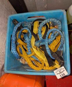 assorted ropes, Ratchet Straps in dairy crate