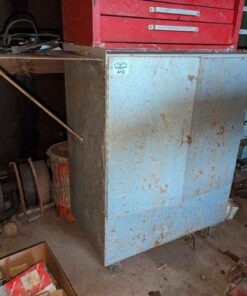 Steel shop cabinet on wheels plus contents