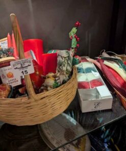 Basket of Candles, napkins, kitchen towel