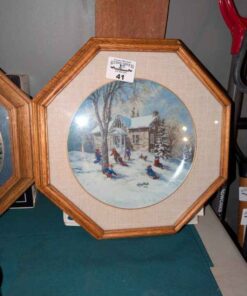 Keirstead "Tobogganing" collector plate in wood frame