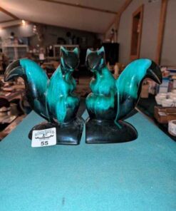 Squirrel pottery book ends - blue mountain style
