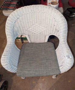 White wicker arm chair with cushion