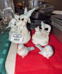 Porcelain birds, music box, etc