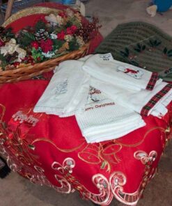 Christmas table placemats, kitchen linens, dish and picks