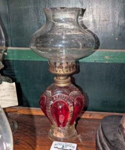 Vintage Red and Clear Glass Oil lamp