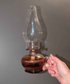 Antique Amber Glass Finger lamp with Queen Mary Burner