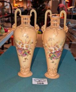 Royal Worcester Porcelain Dbl handled vases