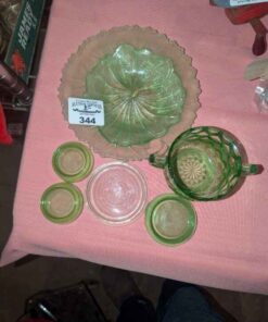 Green Depression and assorted glassware