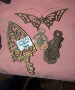 Brass Butterfly, Trivet, French Paper clip and medallion