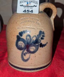 Cedar Swamp Stoneware Co Salt glazed Finger jug with cobalt design