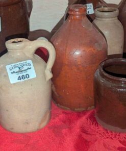 Stoneware finger jug, jug and jar