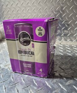 Black cherry pack of four kombucha (packaging may be distressed or totally missing)