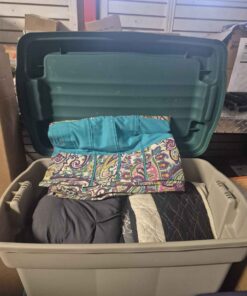 Storage tote with hinge lid and pillows etc for pets