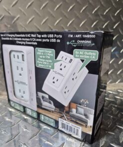 Pack of two outlet multiplier with USB-C and USB rapid charge