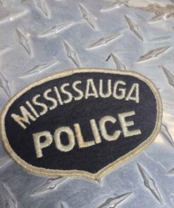 Mississaga police iron on patch, black, white