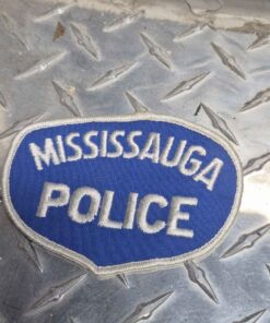 Mississaga police iron on patch, blue, white