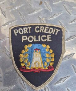 Port credit iron on, police badge BLACK, yellow blue, white