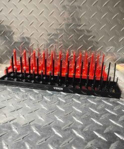 Set of SAE and metric socket organizers ranging in size from one 1/4 inch to 1 in and 6 mm to 20 mm