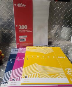 200 ruled sheets and 3 notebooks