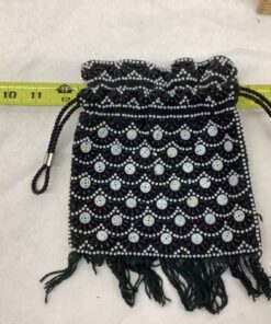 Vintage 60’s Black & White Plastic Beaded Drawstring Purse