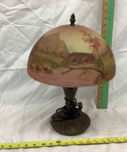 Reverse Painted Glass Table Lamp with Bronzed Base