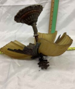 Vintage Ceiling Light Fixture with Amber glass shades