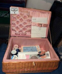 Rattan Vintage Sewing Box and contents