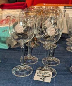 Set of Four Floral Etched Stemware glasses