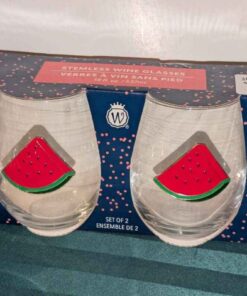 Watermelon slice stemless wine glasses