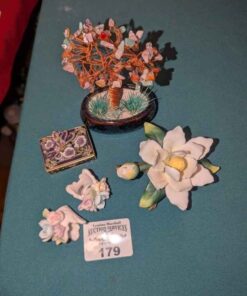 Gem tree, porcelain flowers and dragon fly ring box