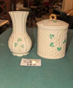 Belleek Vase and covered jar