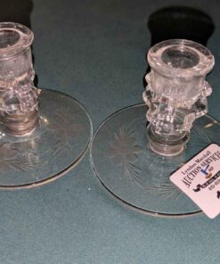Cornflower patterned crystal candle stick holders