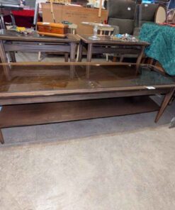 Glass topped mid century Modern Coffee table Teak Finish