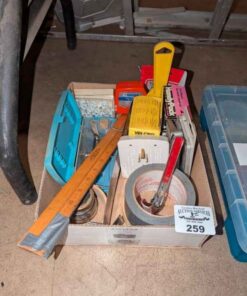 Geometry Set, measure tape, screws, drill index, etc