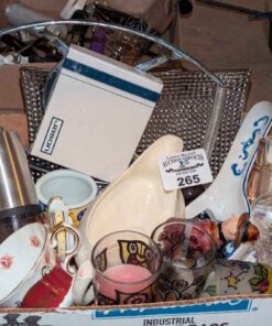 Paragon tea cup, Casserole dish w/woven cradle, spoon rest, candles, etc