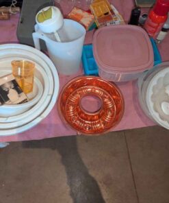 Mixing bowls, molds, ice cube tray, milk pitcher, etc