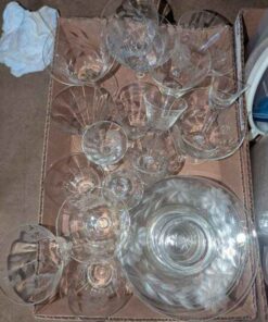 Cornflower pattern - assorted stemware and dessert plates