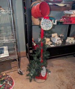 Coffee Can mailbox, wreath, garland and artificial berries