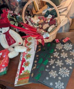 Bear, Candles, tree ornaments, basket, cards, gift bags & Tissue wrap