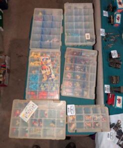 Plastic organizers/ mini bob the builder/ Disney, Shrek, etc