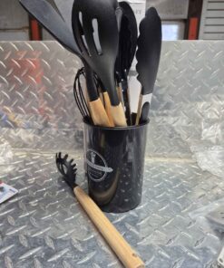 Silicone kitchen utensil set with wood handles