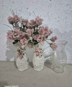 set of 2 vases with pink flowers plus glass lamp shade