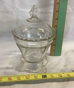 Early American Patterned Glass Sugar Bowl with 2 Sided Bearded Man Finial
