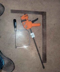 Carpenter square, hand saw & bar clamp