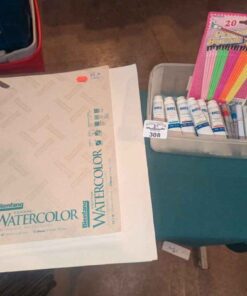Acrylic paints, watercolour markers, art paper etc