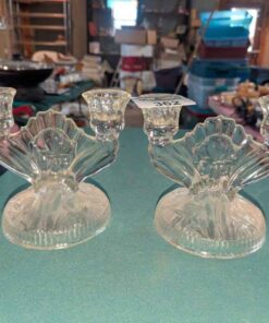 Vintage Iris and Herringbone double candle holders