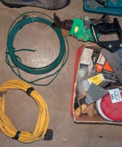 Ext. power cord, Elec. wire, disp. masks, hand saw, hardware, etc