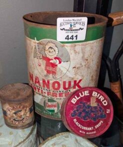 Nanouk anti freeze, Player's Navy cut & Blue Bird drops vintage tins