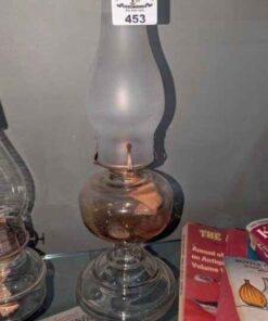 Pedestal Oil lamp with frosted hurricane shade