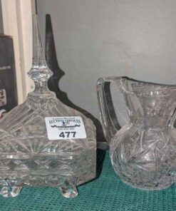Crystal Pitcher and footed covered candy dish